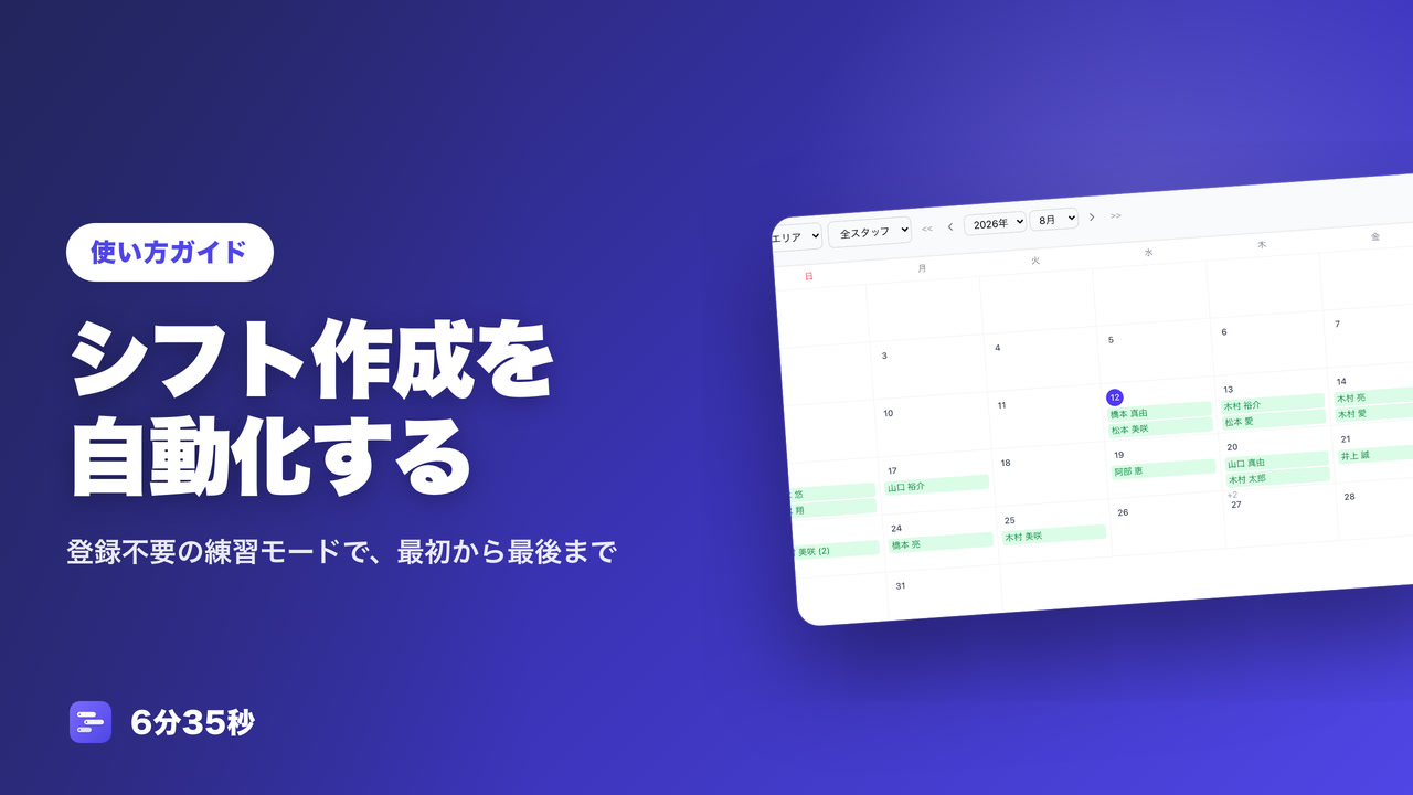 Shiftaru の使い方を最初から最後まで説明した動画(6分35秒)